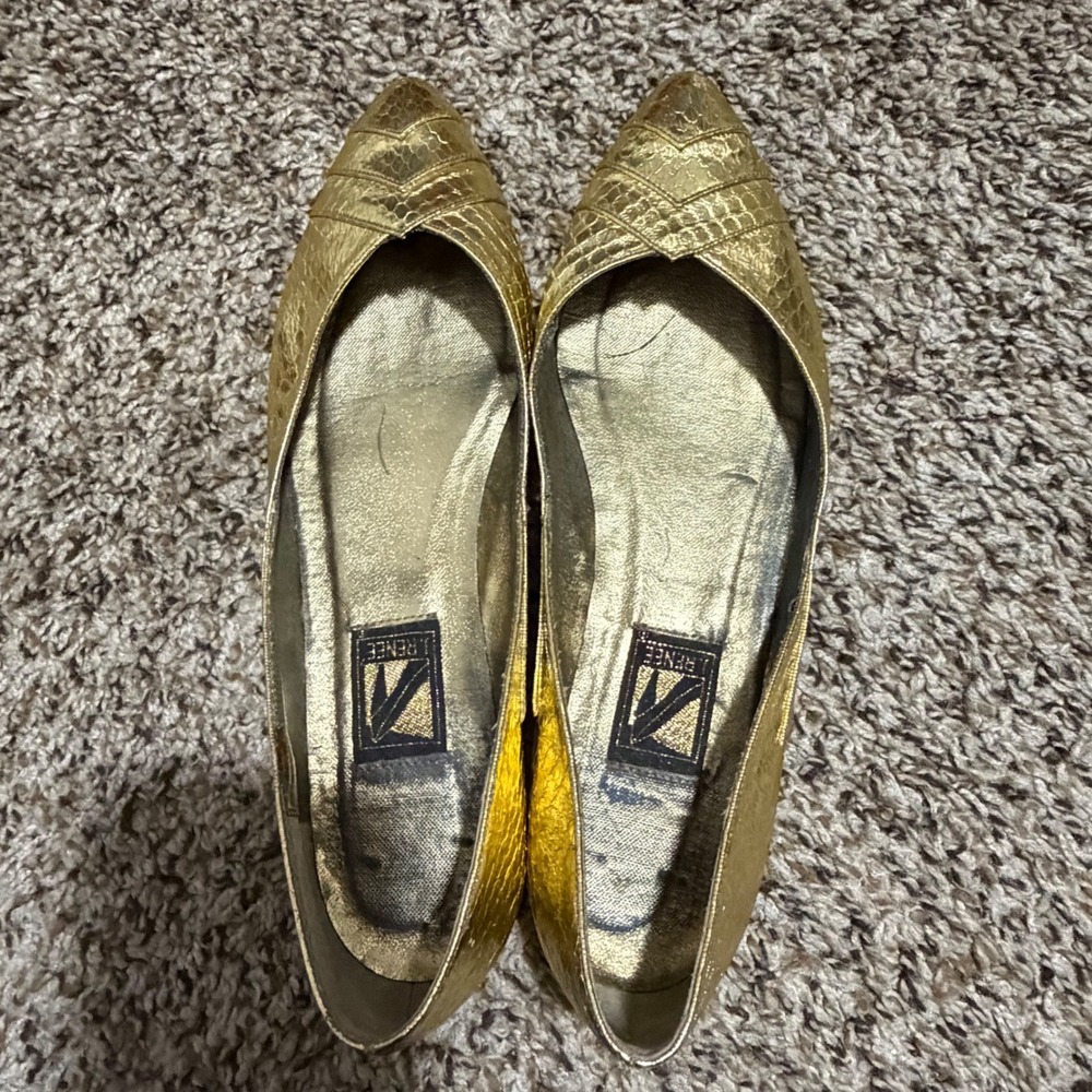 J. Renee Womens Gold Snakeskin Embossed Pointed Toe Flats Metallic Shoes 7.5M